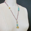 #9 Lucy Necklace - 18KYG Lucy Fob Sleeping Beauty Turquoise Amethyst Mystic Moonstone