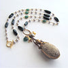 #1 Maurelle Necklace - Freshwater Pearls Green Onyx  Victorian Stars Scent Bottle
