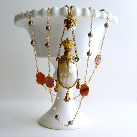 #2 Guinevere II Necklace - Garnet Pearls Chatelaine Pearl Scent Bottle