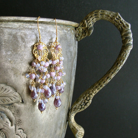#4 Veronique Chandelier Earrings - Silverite Lavender Opal Moon Quartz