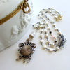 #4 Ayla Necklace - Georgian Silver Paste Enamel Pendant Keishi Pearls Kyanite & Rock Crystal