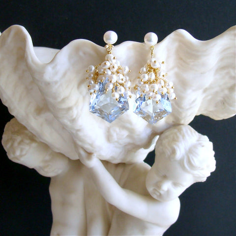 #2 Diana III Earrings - Sky Blue Topaz Pearls Cluster Earrings