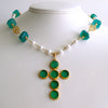 #1 Maura Necklace - Pearls Green Onyx Venetian Glass Intaglio Cross