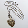 #3 Cressida Necklace - Repousse Sterling Heart Chatelaine Scent Bottle CZ Chain