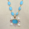 Bezel Set Turquoise & Faceted Rose de France Intaglio Necklace - Abruzzo Intaglio Necklace