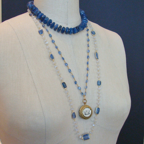 Long Moonstone With Kyanite Bezel Slab Stations Necklace - Atasi Necklace