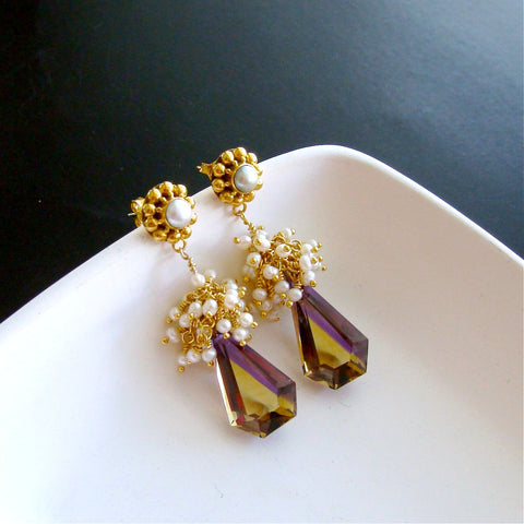 #2 Clara Earrings - Ametrine Seed Pearls Cluster Earrings
