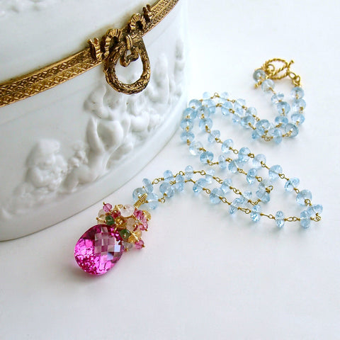 #2 Delphine III Necklace - Pink:Blue Topaz Emerald Citrine Rose Quartz
