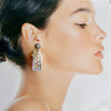 Emerald Cut Sky Blue Topaz Seed Pearl Rainbow Moonstone Cluster Earrings - Diana VI Earrings