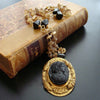 #5 Cari Necklace - Amber Quartz Onyx Antique Onyx Foliate Cameo Brooch
