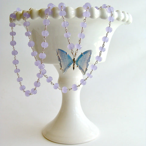 #1 Violet Mariposa Necklace - Violet Chalcedony Lavender Agate Butterfly