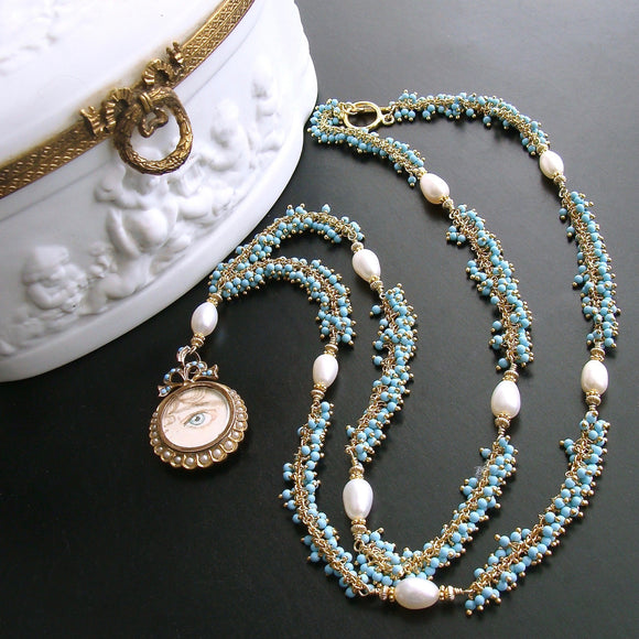 #5 Lilah Lovers Eye Necklace - Turquoise Pearls