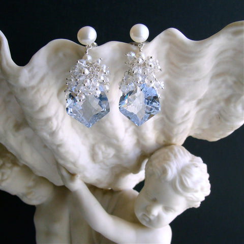 #1 Diana Cluster Earrings - Sky Blue Topaz Pearls Moonstone