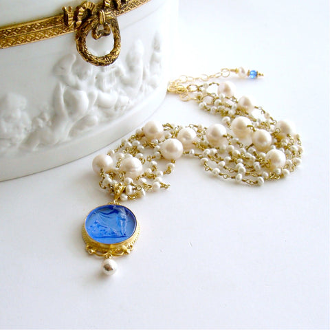 #2 Taormina Necklace - Pearls Venetian Blue Intaglio
