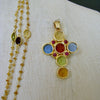 Triple Strand Citrine Venetian Glass Intaglio Cross Pendant Necklace - Maura II Stations Necklace