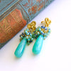 #4 Morgaine Cluster Earrings - Chrysoprase Sleeping Beauty Turquoise Kyanite