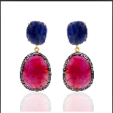 Reserved for GK - Pink Blue Sapphire Diamond Earrings