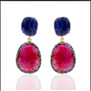 Reserved for GK - Pink Blue Sapphire Diamond Earrings