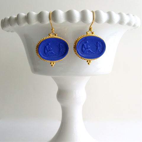 #2 Manarola Earrings - Cobalt Blue Intaglios