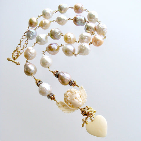 #1 Mon Ange Chéri II Necklace - Baroque Pearls EcoIvory Cherub