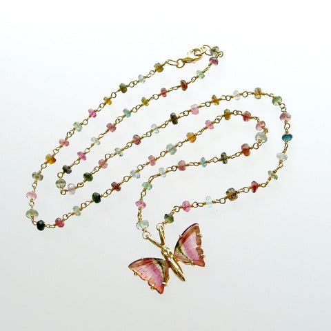 #1 Le Papillon X Necklace - Tourmaline Watermelon Tourmaline Butterfly Pendan