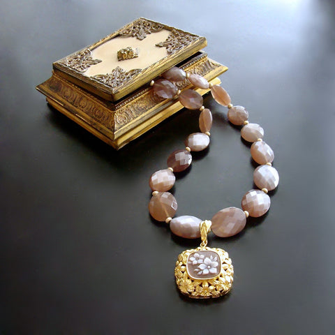 #6 Abagail Necklace - Brown Moonstone Sardonyx Cameo Pendant