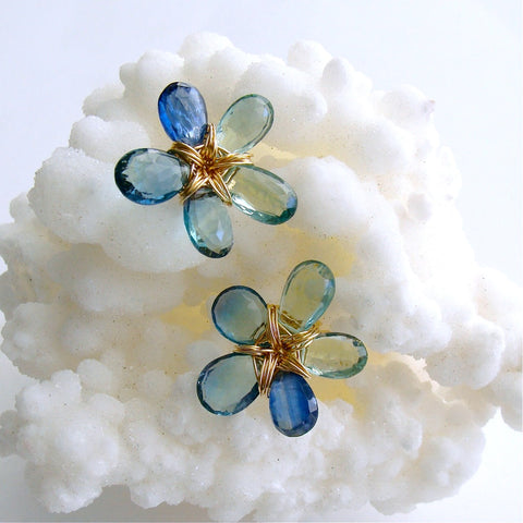 #1 Flori Earrings - Fluorite Kyanite Flower Post Earrings