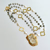 #1 Cateline II Necklace - Mystic Labradorite Chaldeony Rose Pearls Quatrefoils