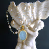 #2 Matera Necklace - Aquamarine Freshwater Pearls Aqua Intaglio Necklace