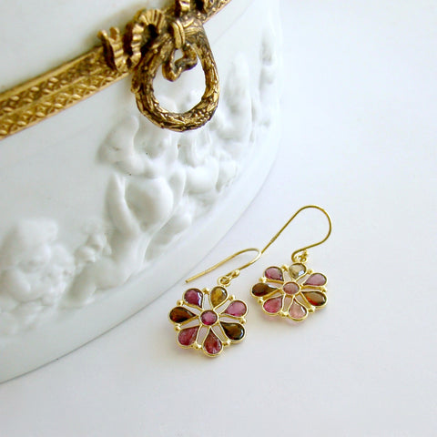 #4 Pandora Earrings - Pink Tourmaline Flower Earrings