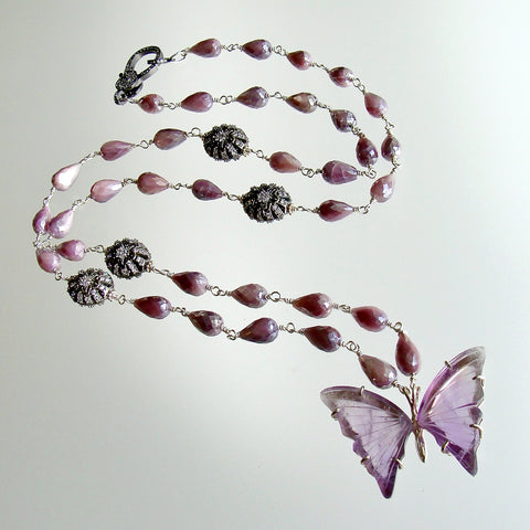 #1 Le Papillon XIII Necklace - Amethyst Butterfly Silverite White Topaz