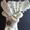 #8 Ayla Necklace - Georgian Silver Paste Enamel Pendant Keishi Pearls Kyanite & Rock Crystal
