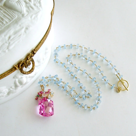 #2 Delphine II Necklace - Pink Topaz Blue Topaz Emerald Citrine Rose Quartz