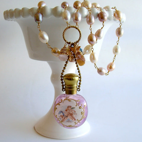 #3 Violetta Necklace - Pink Pearls Cherub Scent Bottle Necklace