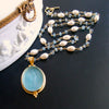#4 Matera Necklace - Aquamarine Freshwater Pearls Aqua Intaglio Necklace