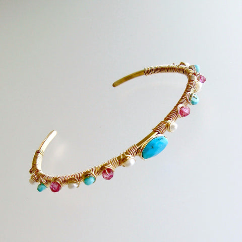 #1 Ainsley Stacking Bracelet - Turquoise Pink Topaz Seed Pearls