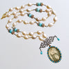 #1 Madonna and Child Necklace - Pearls Turquoise Amazonite Victorian Mourning Locket