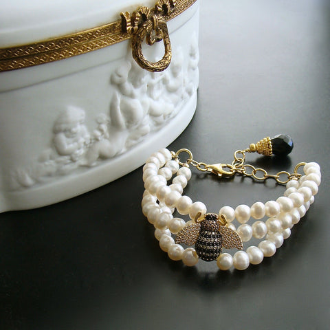 #1 Lissa Bracelet - Triple Strand Pearl Bee Bracelet