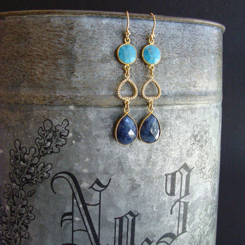 #2 Angie Earrings - Turquoise Blue Sapphire Pave Topaz Earrings